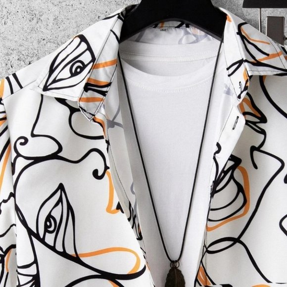 Street Style White Men's Figure Graphic Shirt & Short Set - Picture 3 of 4